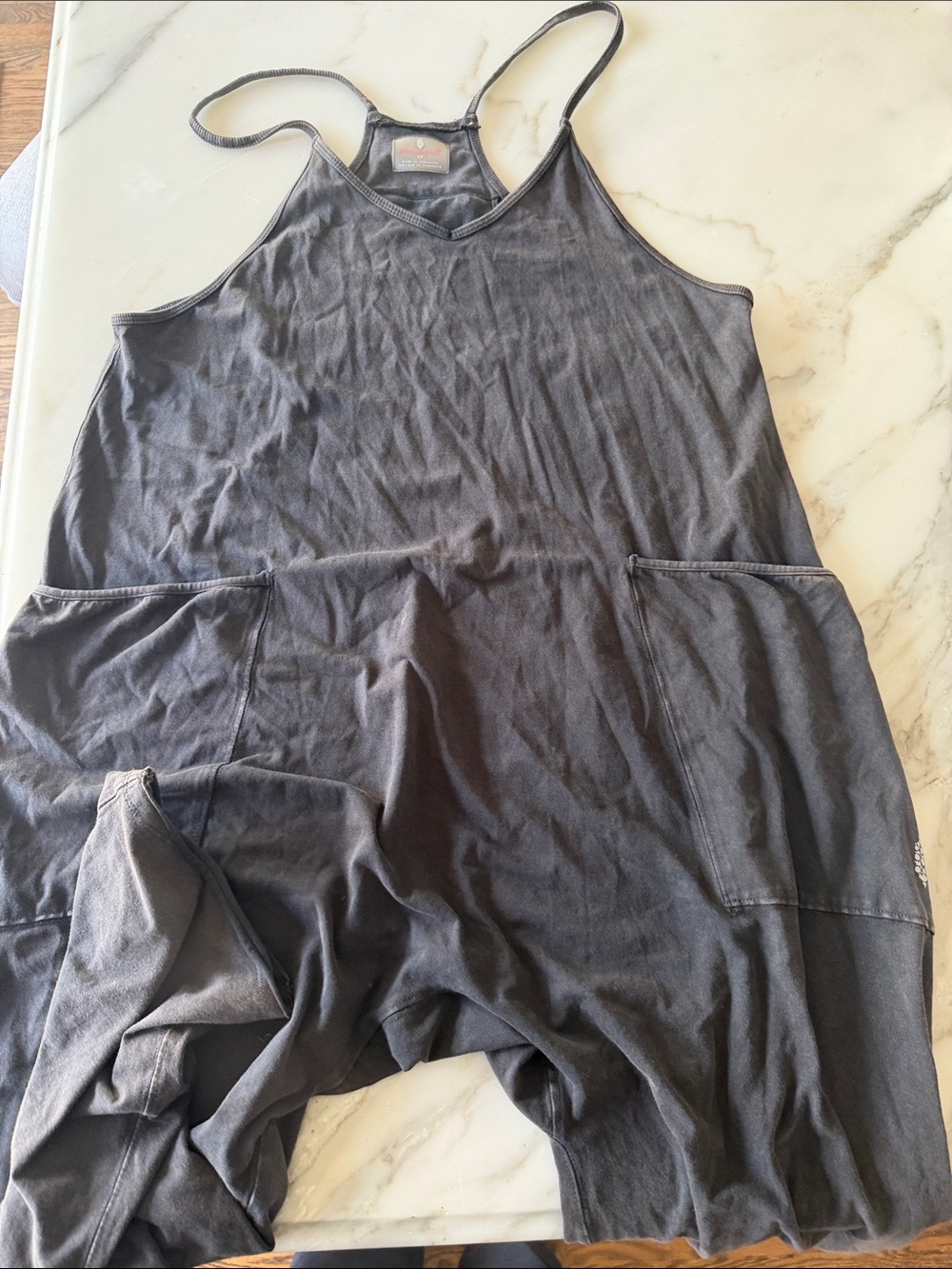 Free People Hot Shot Onesie Relaxed Black Sleeveless Romper- washed black XS - Picture 5 of 7